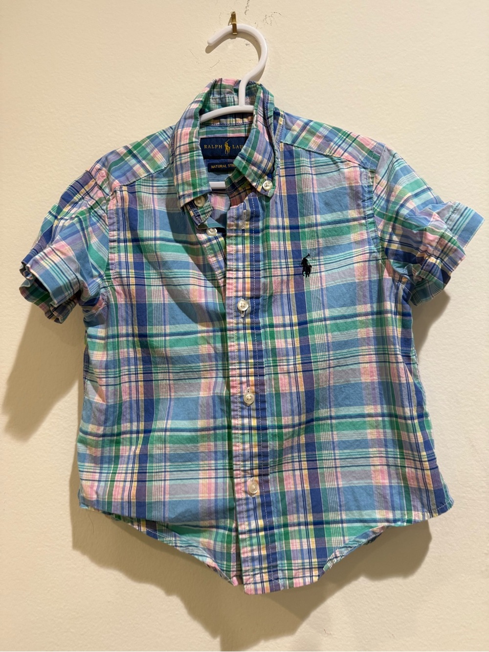 Ralph Lauren Pastel Blue, Green & Pink Plaid Short-Sleeve Button-Down Shirt